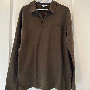 Sunspel Riviera Polo Long Sleeved Medium M Dark Moss Olive
